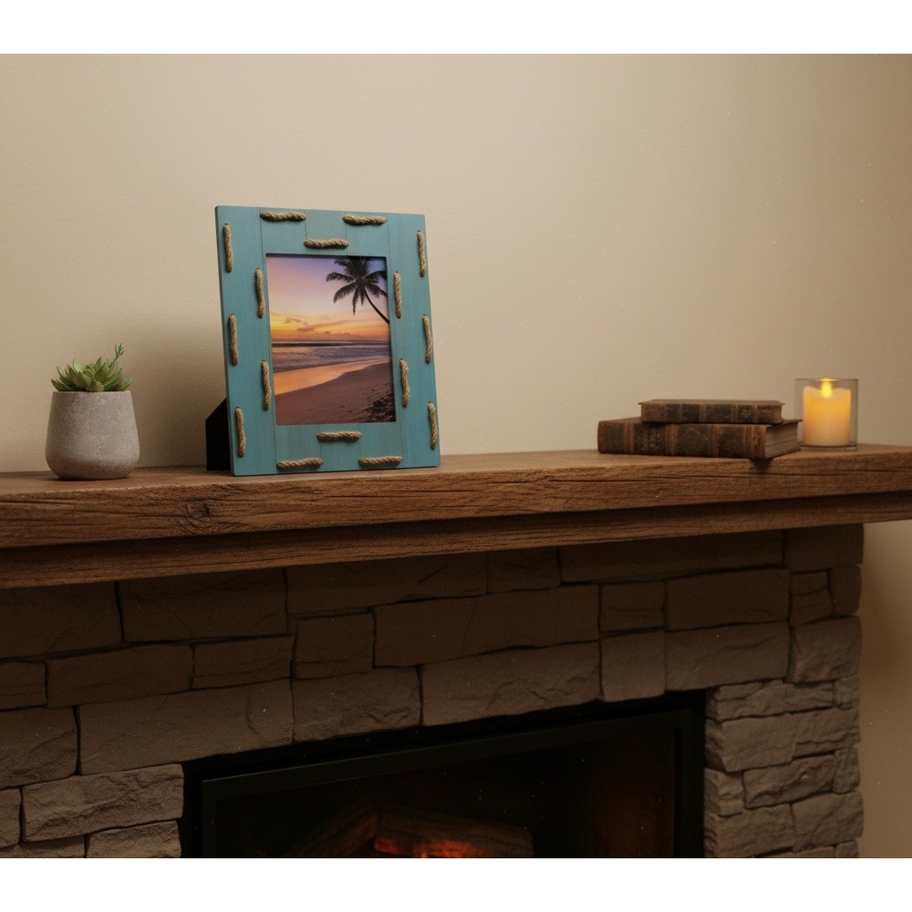 Glitzhome 8x10 Teal Blue Wood Photo Frame Rustic Rope Nautical Coastal Decor